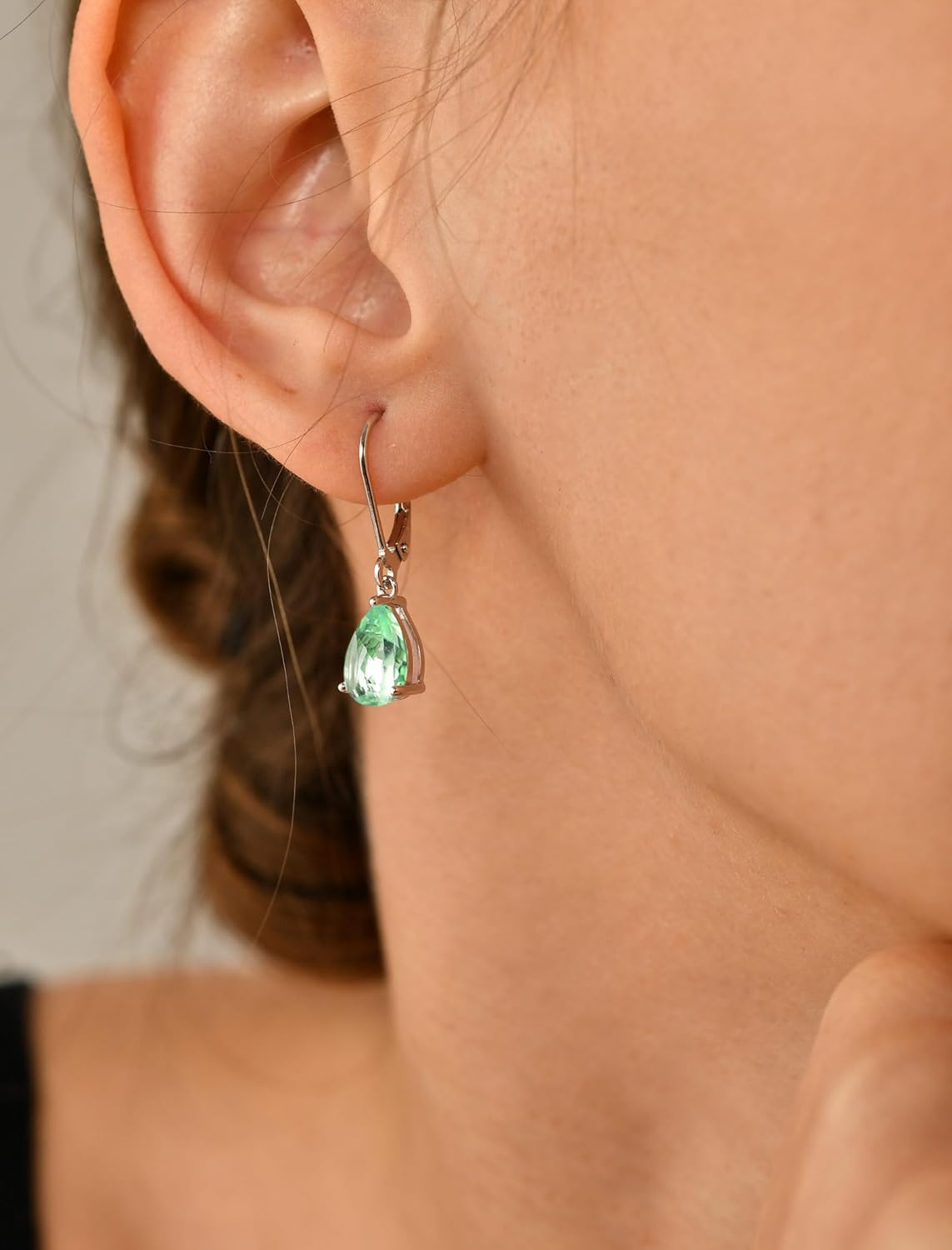 YL 925 Sterling Silver Teardrop Dangle Drop Earrings for Women 7x10 MM Solitaire Birthstone Leverback Jewelry - Image 2