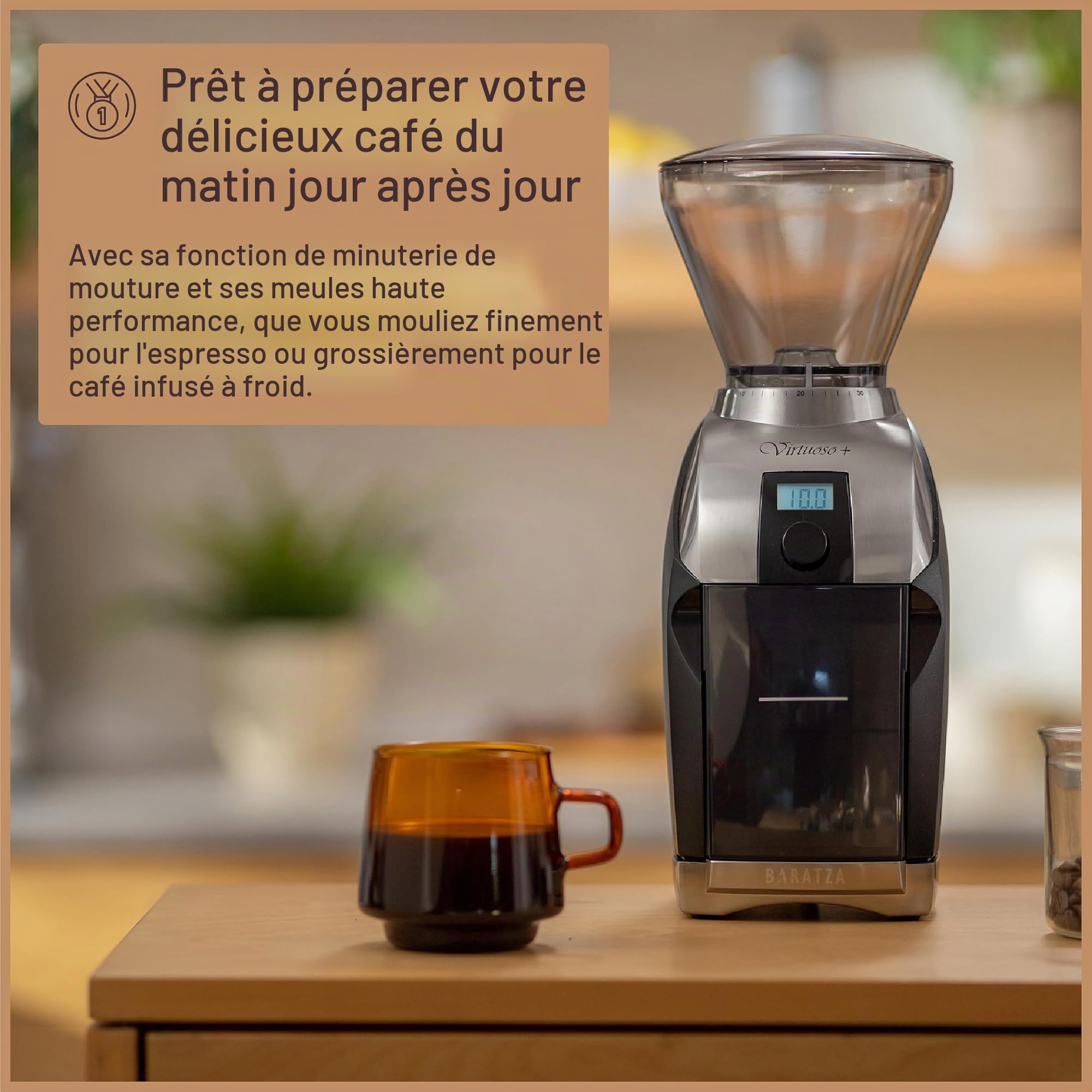 Baratza | Moulin à café électronique - Virtuoso+ | Couleur/Finition : Argent/Noir