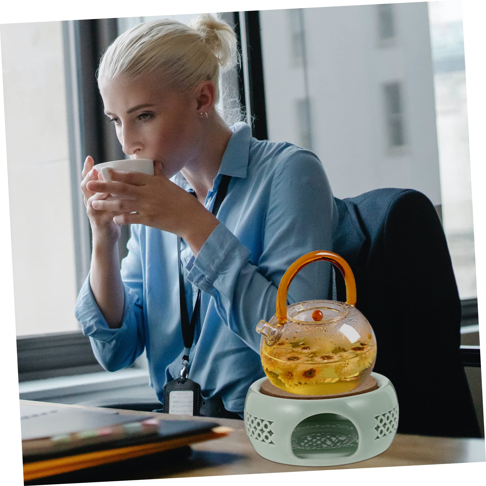 Cabilock 1Pc Exquisite Light Green Ceramic Tea Heater Retro Simple Design for Tea and Food Warmer Portable and Multi Functional Heat for Home Use