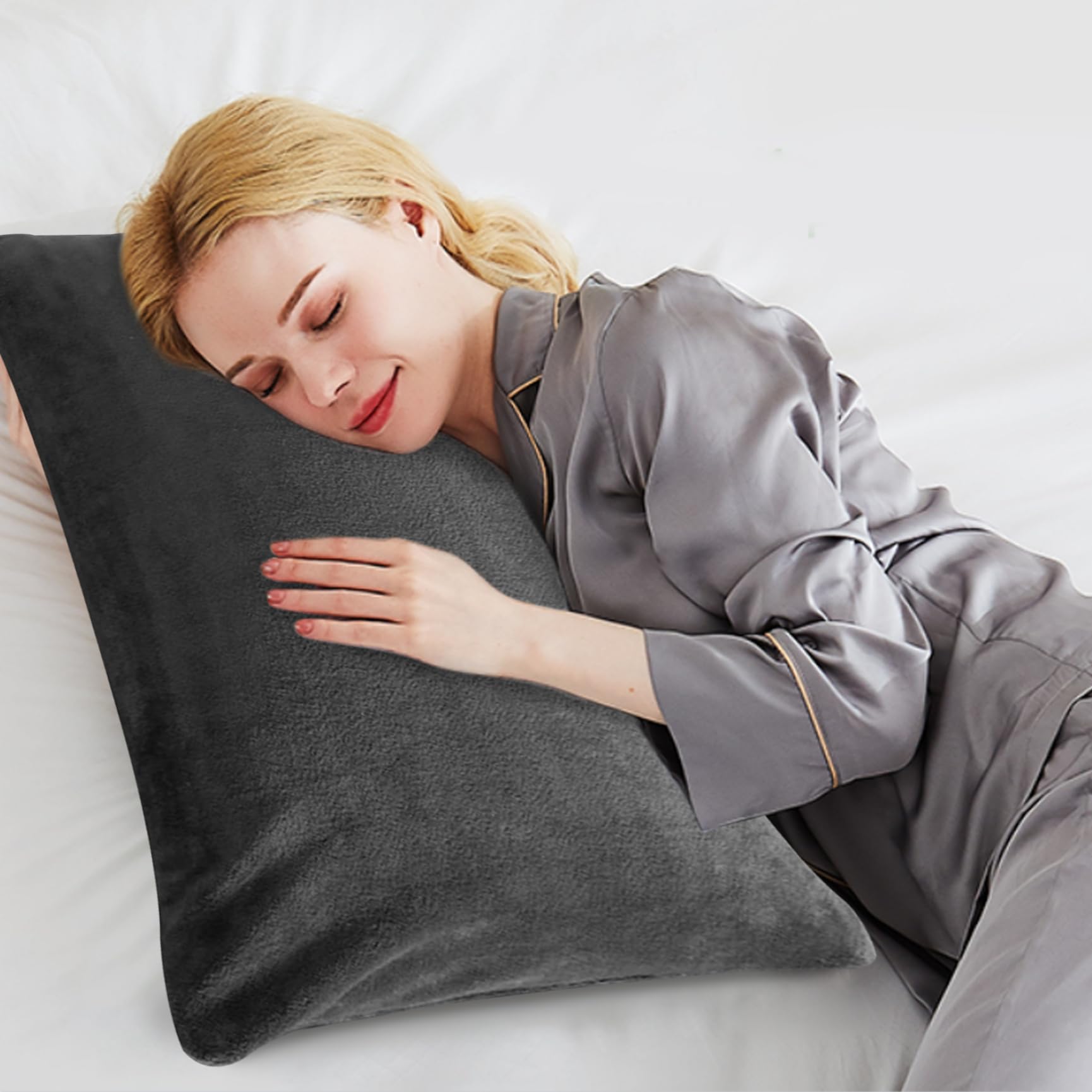 Lot De 2 Taies D'oreiller En Polaire Douce - 48x74 Cm, Gris Foncé, Pour L'hiver, Confort Chaleureux Et Décoration Chambre