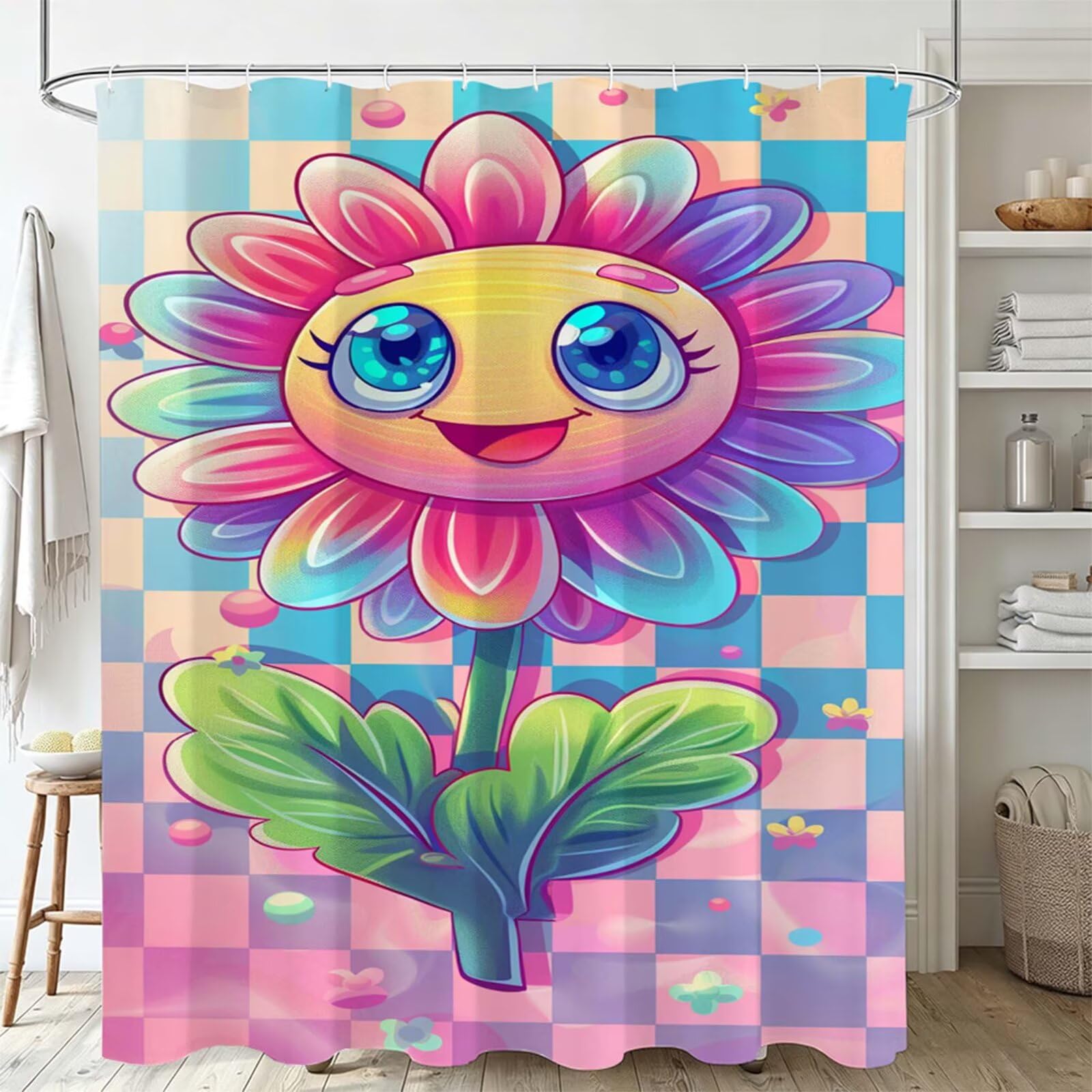 Tenda Doccia 180x240cm rosa Tenda per Doccia con 12 Anelli, Bordo Ponderato, Polyester Tessuto Lavabile, Asciugatura Rapida, Facile da Pulire, per Bagno Dormitorio Hotel Cartone animato J-627