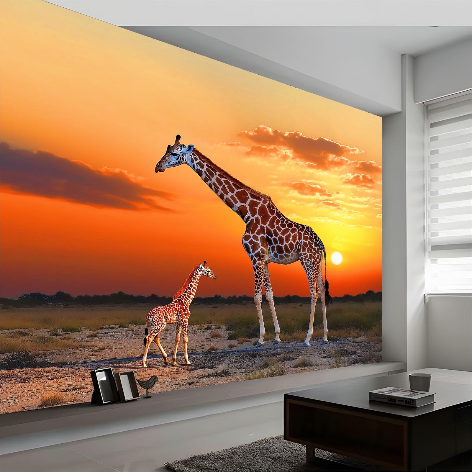 Fototapeta 3D, Afryka, natura, zwierzęta, żyrafa, 400 x 280 cm, tapeta z włókniny, fototapeta, tapeta ścienna, sypialnia, salon, tło telewizora, nowoczesna dekoracja ścienna, kolor pomarańczowy