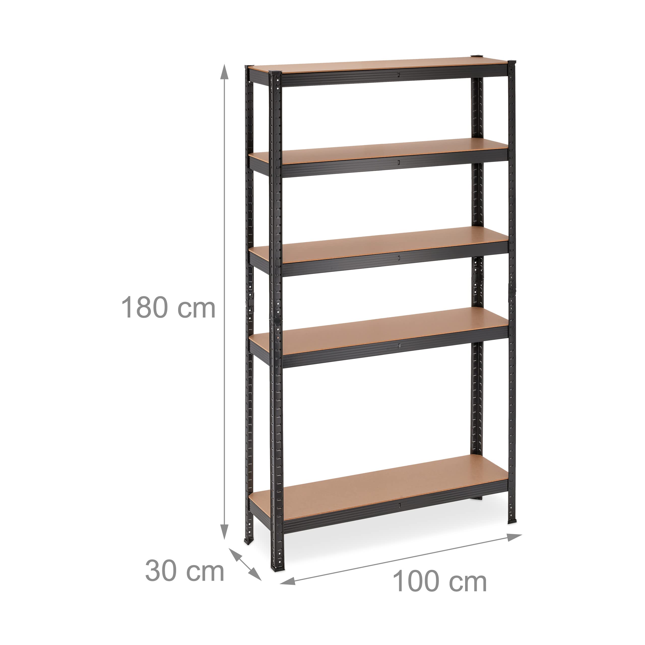 Relaxdays Estantería Metálica Industrial, Mueble Almacenaje, 5 Baldas, 180x100x30cm, 1250 kg, para Taller, Garaje, Negro
