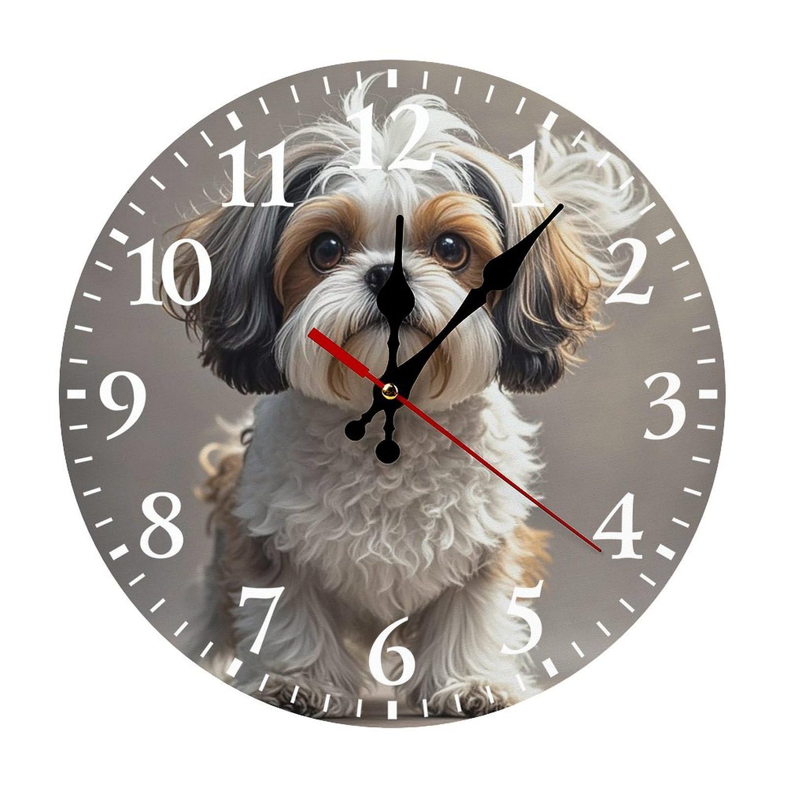Horloge silencieuse sans tic-tac Shih Tzu 30 cm à grands chiffres