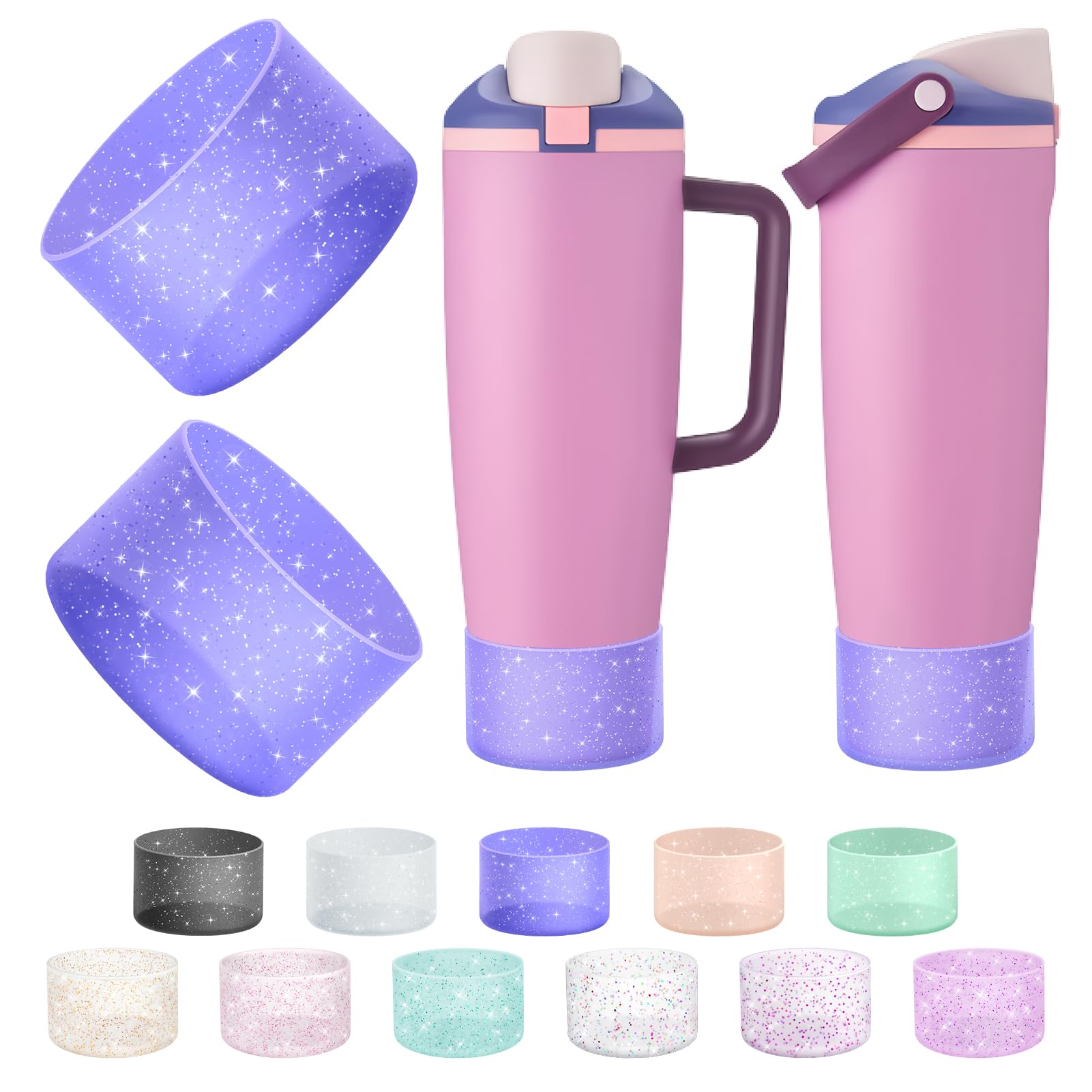 BKBY 2PCS Silicone Boot Compatible with Owala 30oz & 40oz FreeSip Sway Bottles & Tumblers, Protective Anti-Slip Bottom Cover Sleeve for Freesip Sway Tumbler (Translucence Pretty in Purple) โ image 1