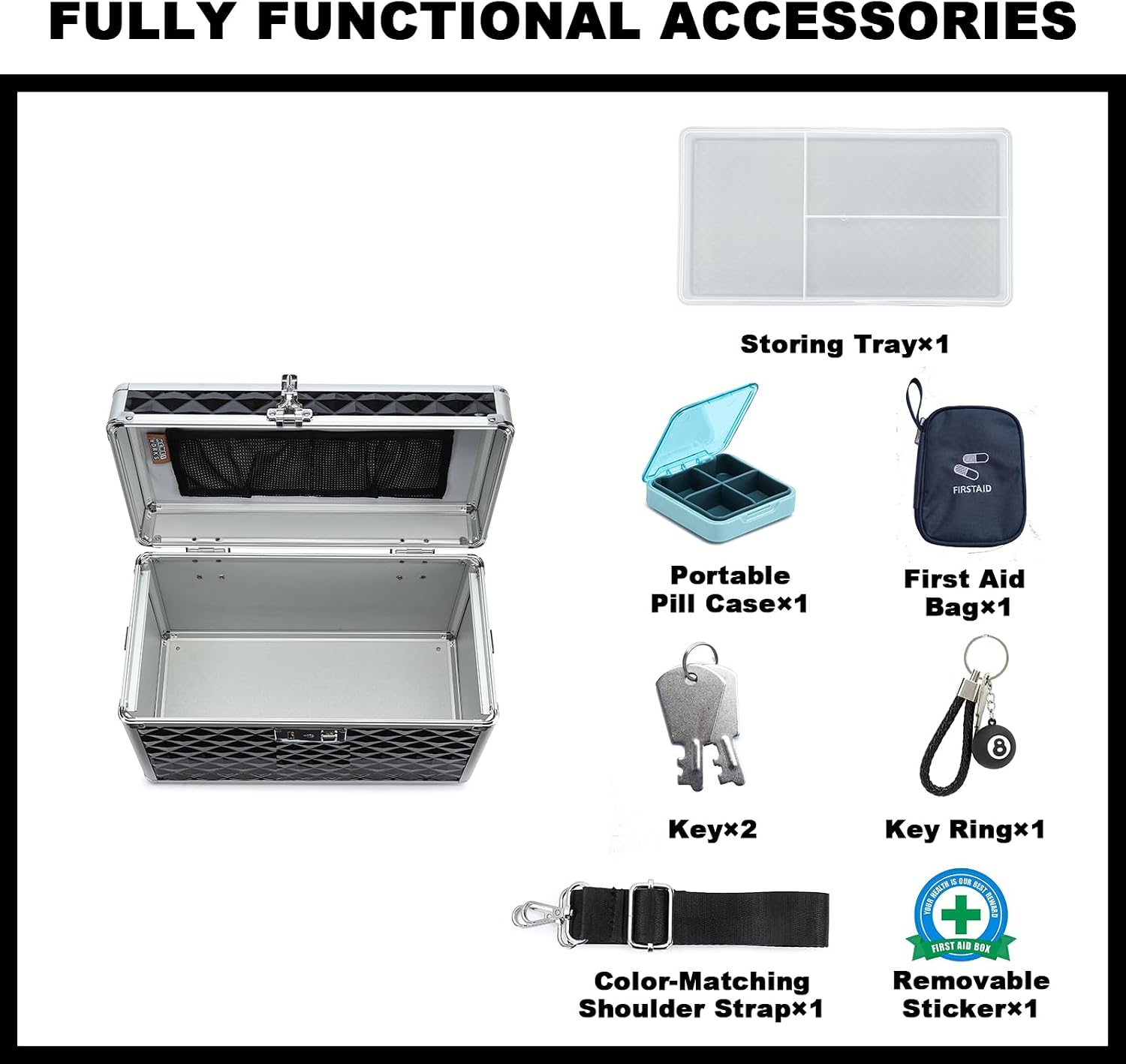 Storage Box with Key Lock, Lockable Medicine Storage Box, Empty First Aid Box, Security Lock Box, Multipurpose Locking Box for Home and Outdoor Use (Black, Small) image 3