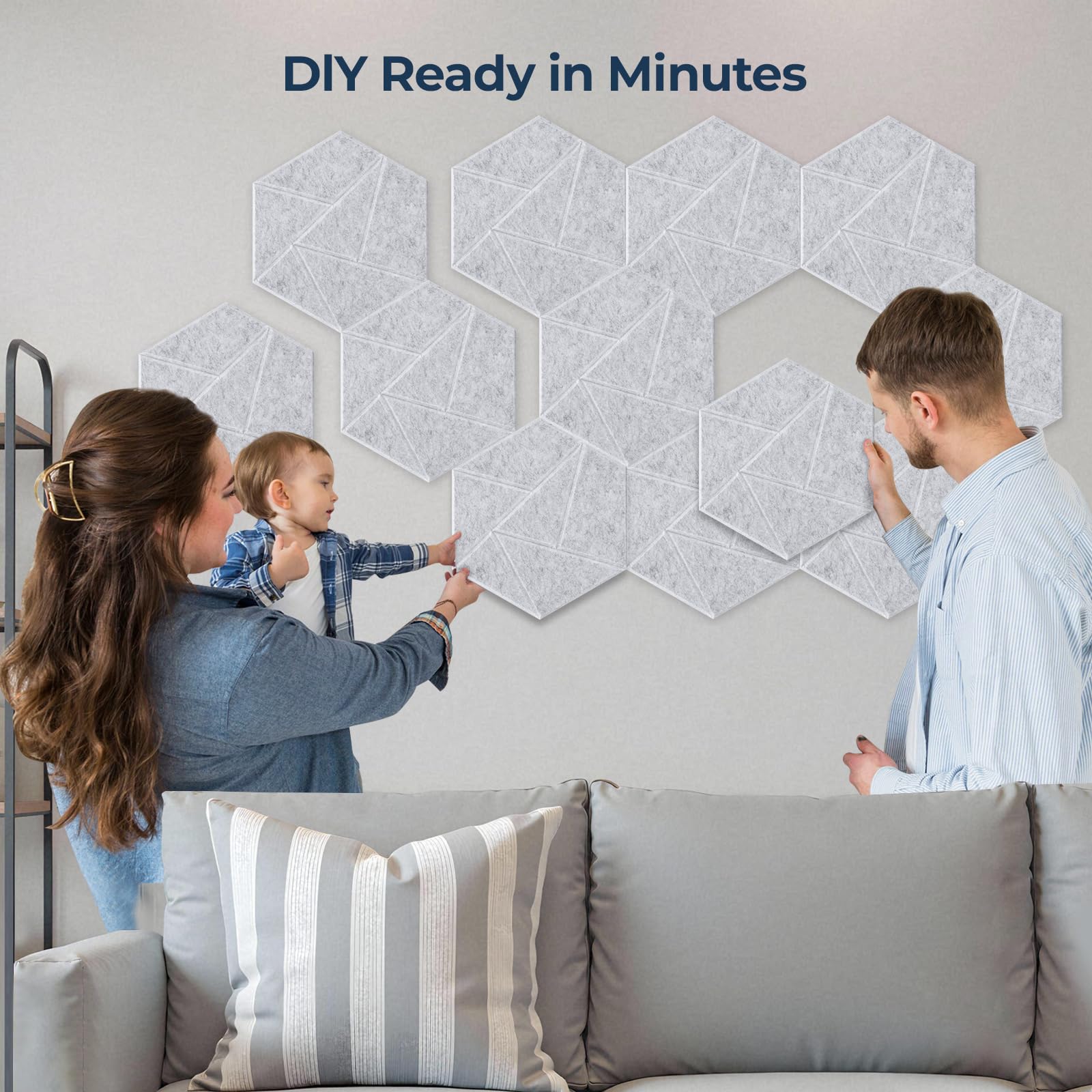 Paquete de 12 paneles acústicos hexagonales – Paneles de pared insonorizados de alta densidad, paneles de pared acústicos autoadhesivos de 12 x 10 x 0.4 pulgadas para el hogar, estudio, oficina