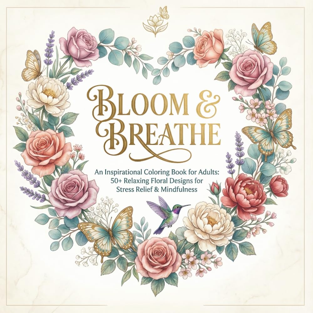 Bloom & Breathe: An Inspirational Coloring Book for Adults: 50+ Relaxing Floral Designs for Stress Relief, Mindfulness, and Relaxation - Perfect Gift for Mother's Day & Valentine's