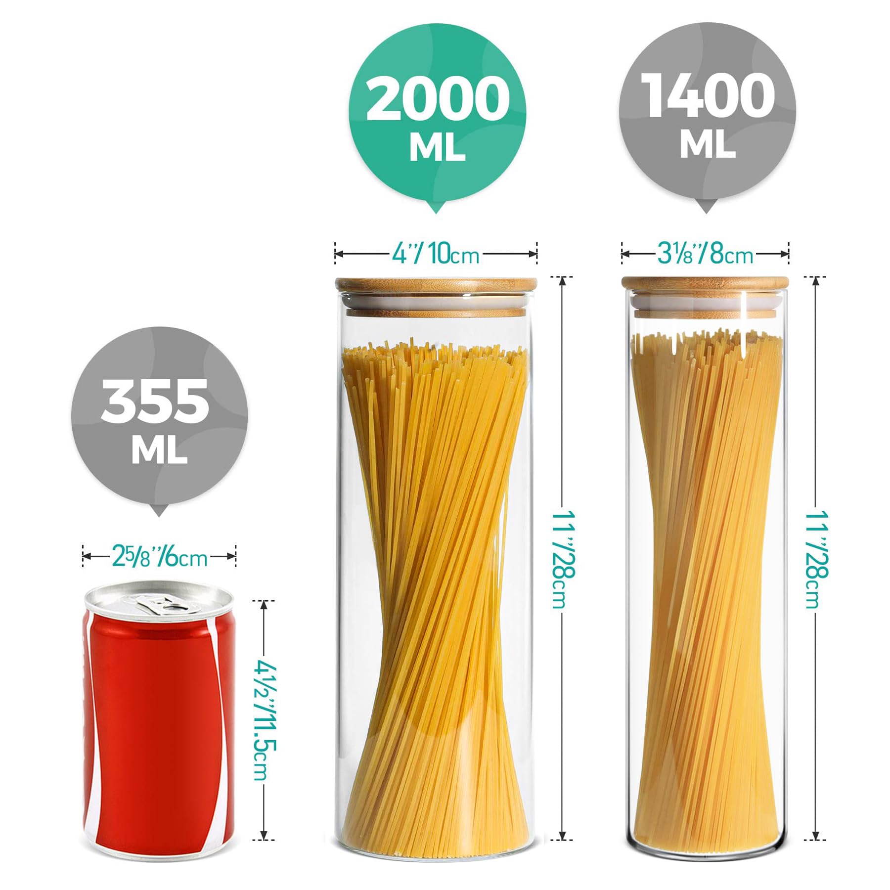 Amazon｜ガラスキャニスター 密閉 2000ml パスタケース パスタ保存容器