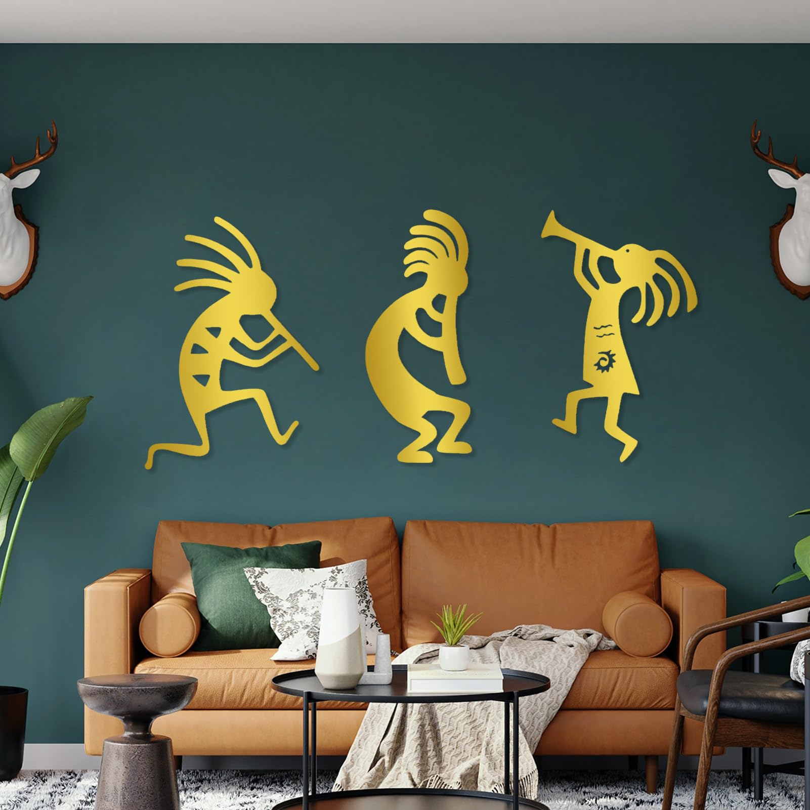 JOYHIVECC Kokopelli - Trio, decorazione da parete in metallo sud-ovest sud-occidentale, decorazione da parete per camera da letto, 3 pezzi, nero (inchhi