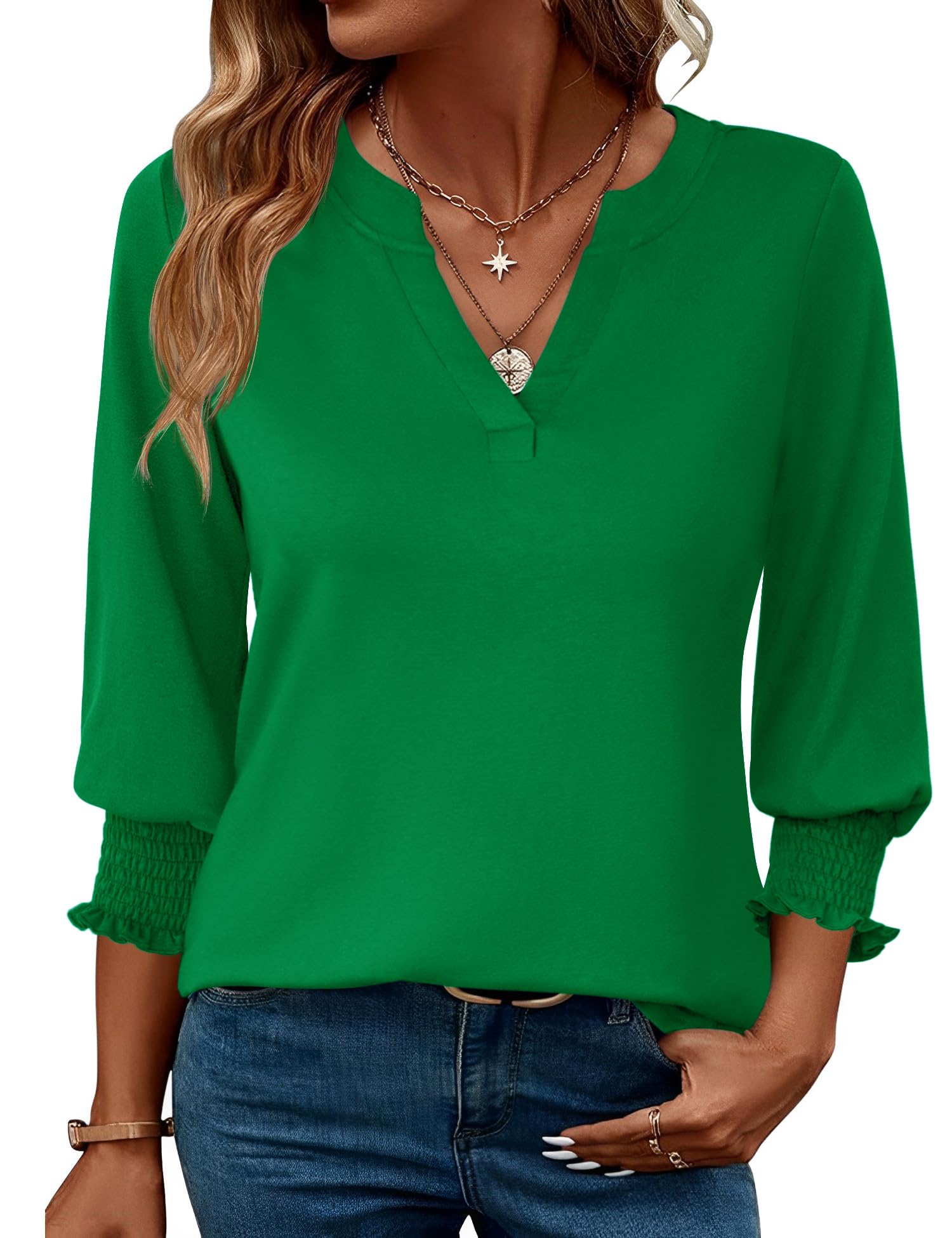 Rapbin Damen Bluse 3/4 arm Langerm V-Ausschnitt Tunika Sommer Tops Locker Shirt Elegant Lässig Oberteil Blusen 2026