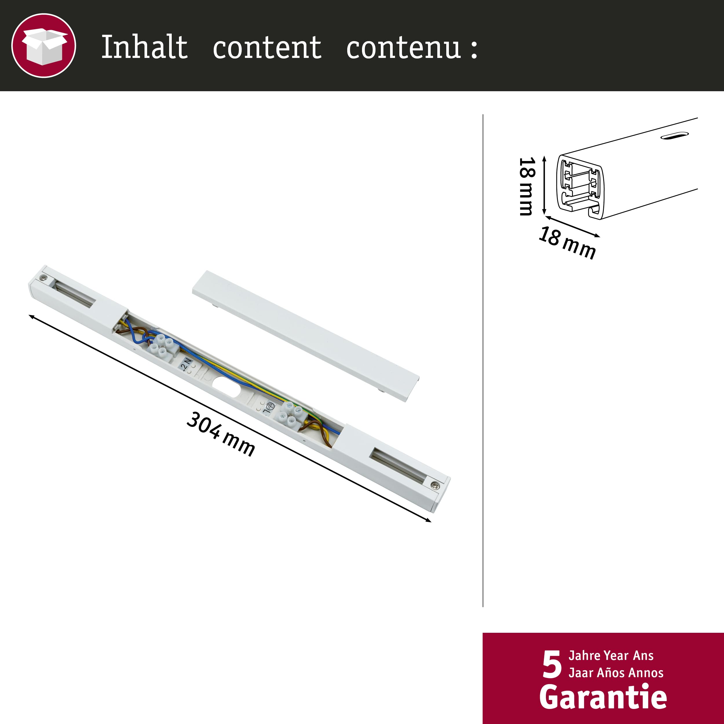 Alimentation électrique centrale Paulmann URail 304 x 18 mm max. 1000 W blanc 97766