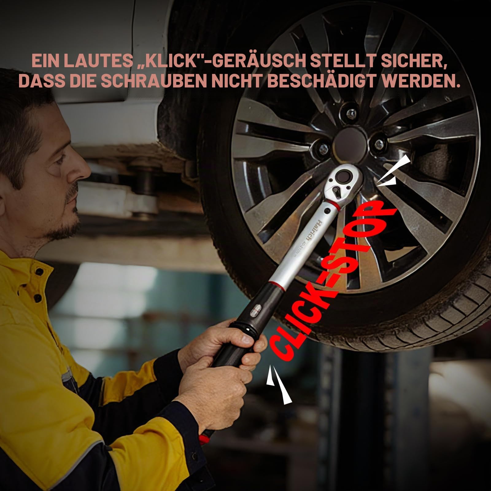 Hairich Drehmomentschlüssel Auto 1/2 Zoll, 40–210 Nm, ±3% Genauigkeit, inkl. 3 Stecknüssen (17/19/21 mm) – Präziser Torque Wrench mit Sichtfenster für Auto- & Motorrad-Reifenwechsel