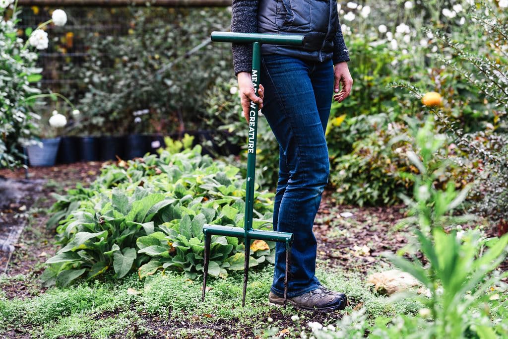 Meadow Creature Raised Bed Garden Fork - Green, 9" Tines, 12" Width, 25.5" Height, 8 lbs, Manual Operation, Metal - Image 2