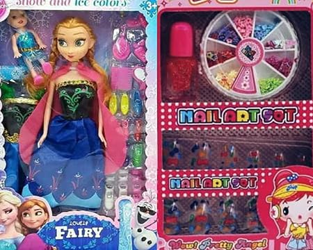 Forever Kidzz Beautiful Frozen Fashion Doll for Baby/Girl Frozen Classic Fairy 2 Doll Set Big and Small with Dresses, Shoes, Hair & Other Accessories with Nail Art Toy