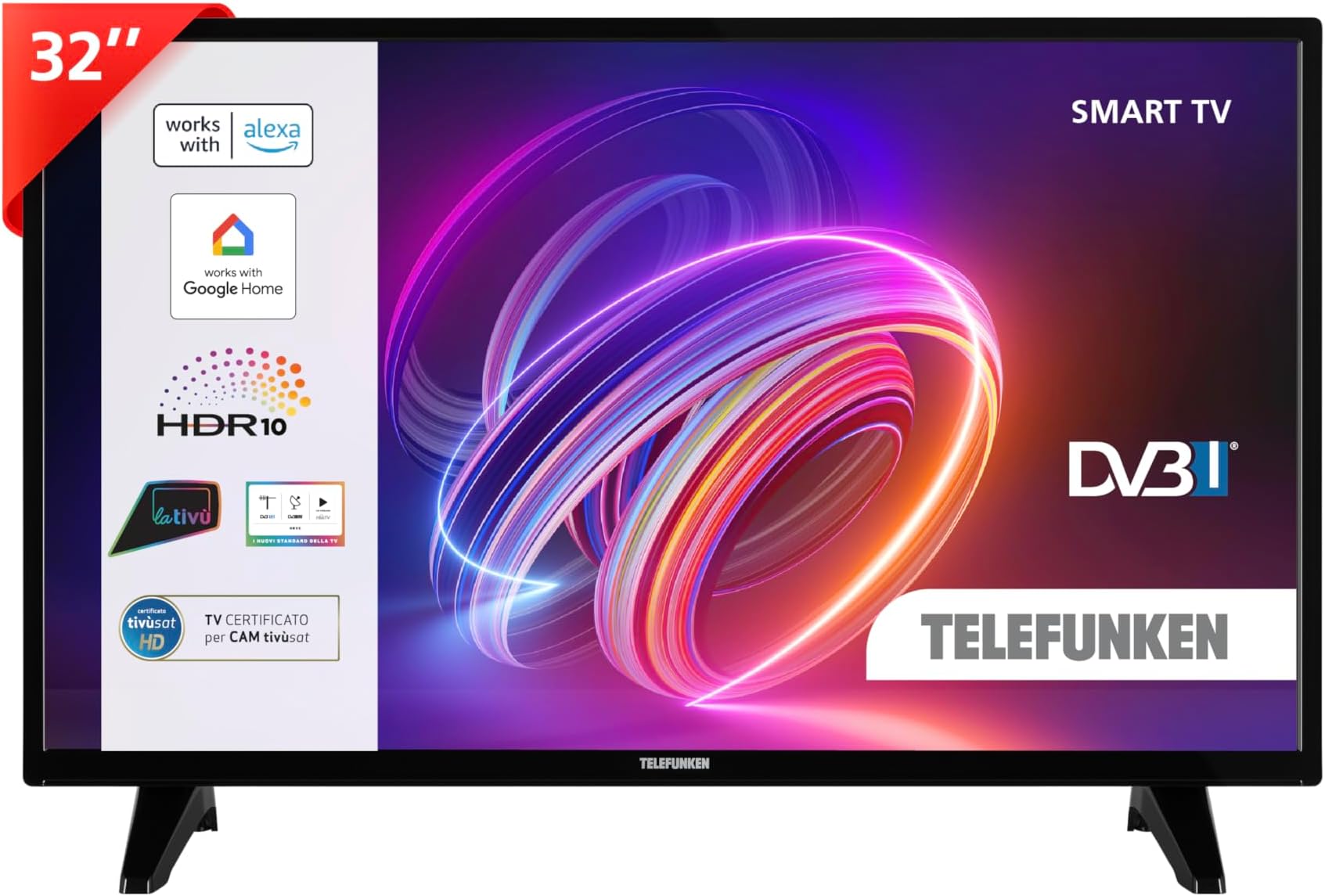 Telefunken Tv Lässt Sich Nicht Mehr Einschalten TELEFUNKEN Smart TV 32" HD Ready TE32553B45V2DZ, TV LED 32 Pollici con
