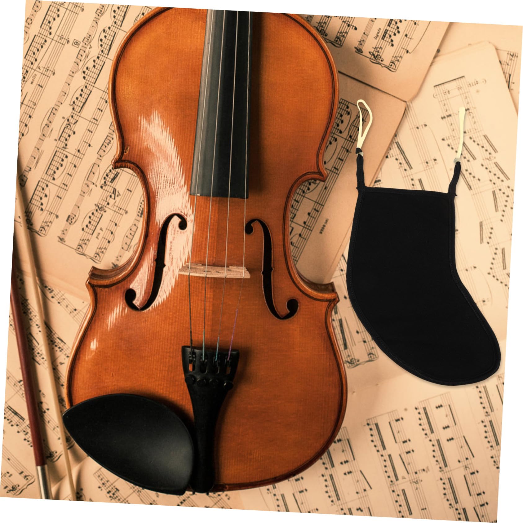 BESPORTBLE Almohadilla Cómoda para Mentonera de Violín de Franela Negra, Diseño Ligero y Compacto, Fácil de Transportar, Adecuado para Actuaciones y Práctica del Violín Estilo Aleatorio