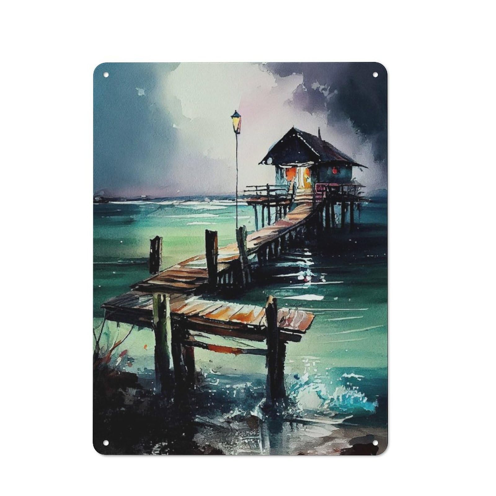 Vibrant Watercolor Seaside Metal Wall Sign 40x30cm, Rustic Decor for Garage Wall, for People Furnishing A Garage