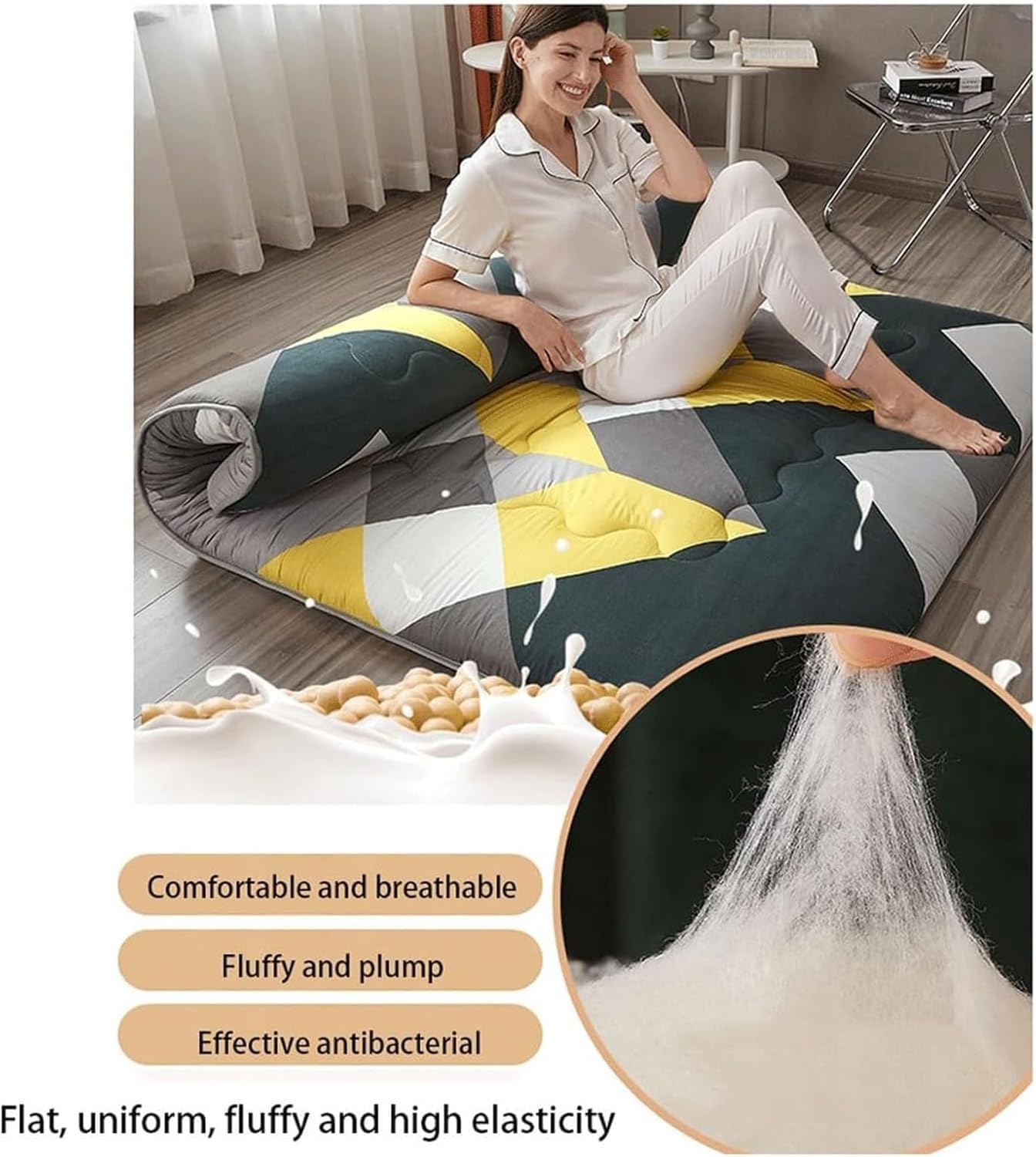 Składany materac futon, 2-osobowy, 10 cm grubości, ultramiękka japońska mata do spania, gruba poduszka podłogowa, do sypialni studenckiej (04, 100 x 200 cm)