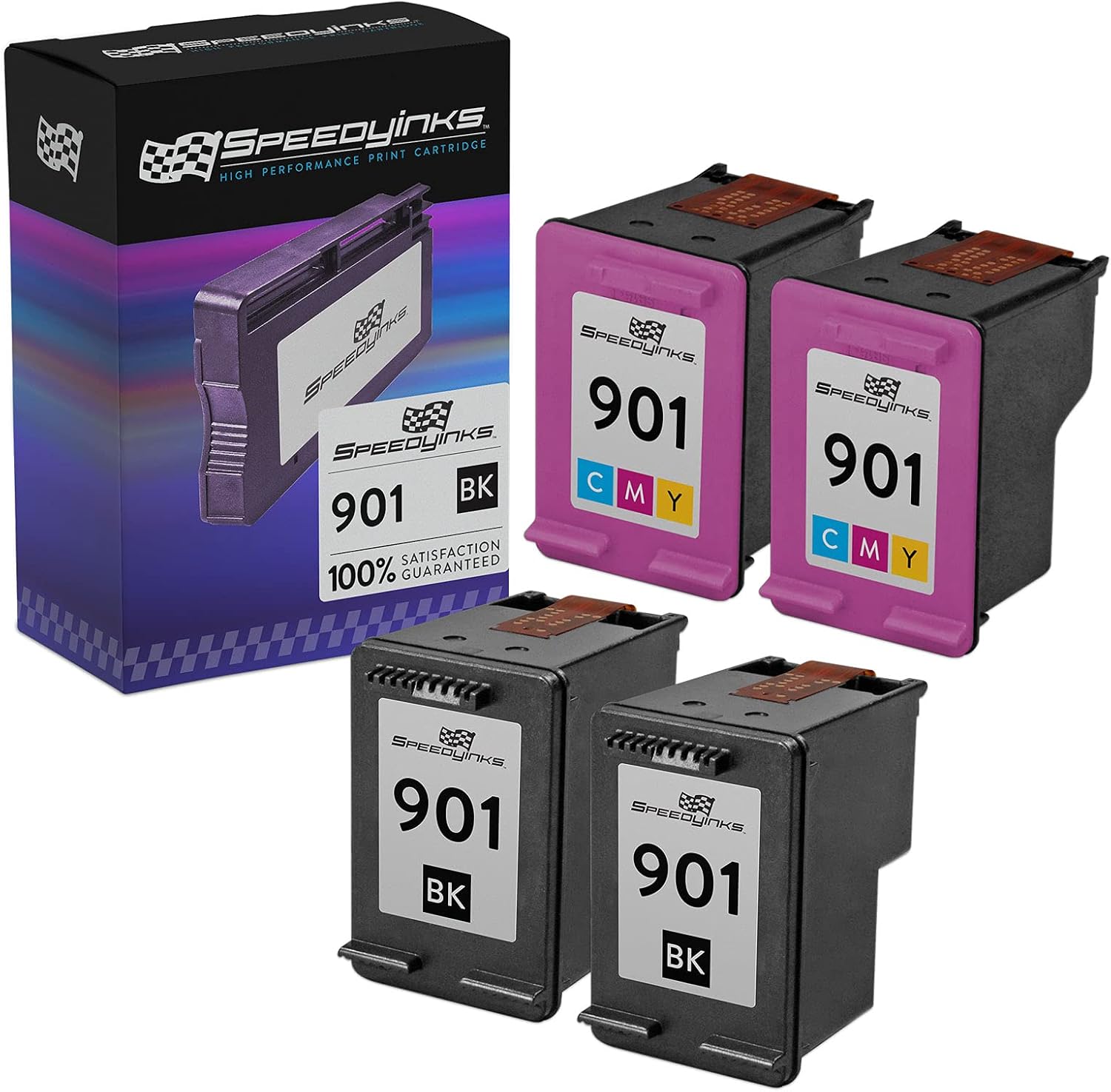 SPEEDYINKS Remanufactured Ink Cartridges Replacement for HP 901 Ink to use with HP OfficeJet 4500 J4680 J4580 J4680c J4550 J4540 G510a J4524 G510g G510n G510b Printer (2 Black and 2 Color, 4-Pack)