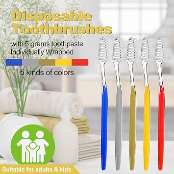 50 Pack Disposable Toothbrushes with Toothpaste and Comb for Homeless Individually Wrapped-Suitable for Hotel,Air Bnb,Shelter/Homeless/Nursing Home/Charity((50 pcs))
