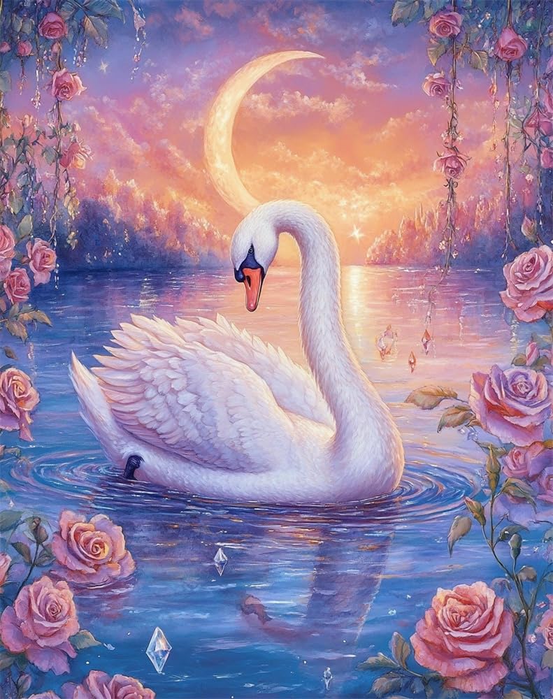 Henypt Stamped Cross Stitch Kits - Beautiful Swan with Colorful Printed Easy Pattern Needlepoint Kits Embroidery Crafts for Adults Beginners Gift