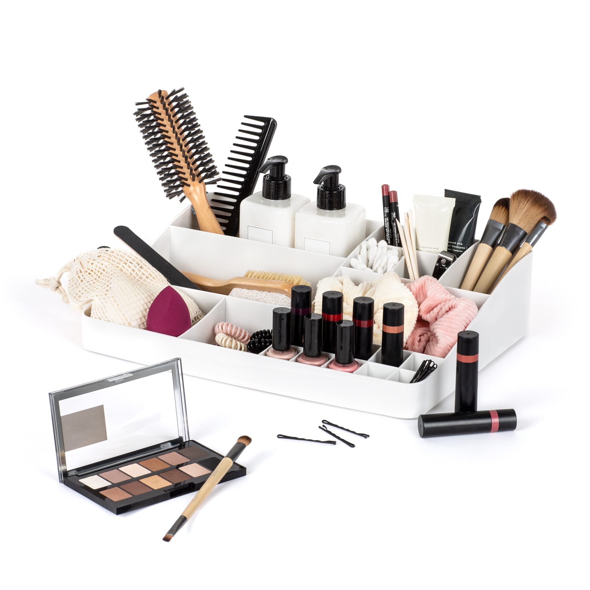 LIVIVO 3 & 5 Drawer Compact Desk Tabletop Multipurpose Makeup Stationary Stackable Organiser Top Compartment For Brushes Pencils For Perfume Jewellery Creams (Top Compartment (25.7x8x34.1))