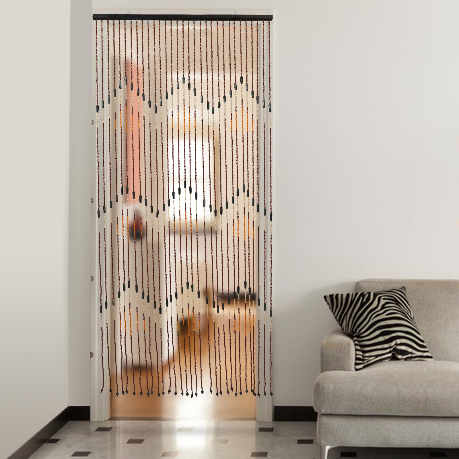 Rideau de perles en bois de bambou - 90 x 195 cm - Ouverture de porte - Rideau décoratif - Convient pour vérandas, couloirs et entrées de chambre
