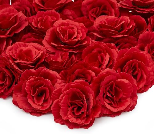 Juvale Cabeza de flor de seda de rosa roja artificial para manualidades, decoración de bodas (3.5 pulgadas, paquete de 36)