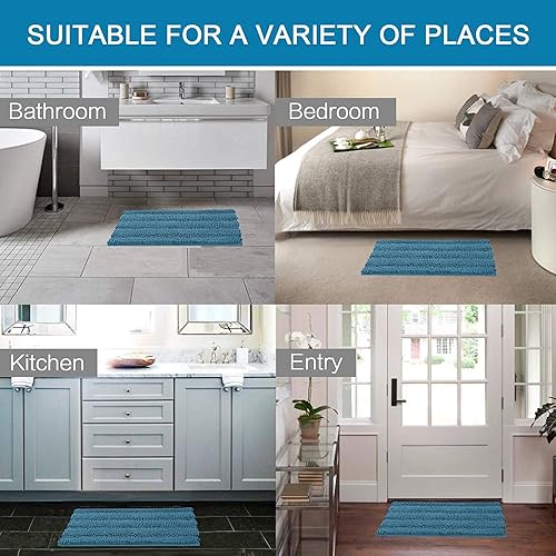 Miniatura 6 de H.VERSAILTEX Alfombras de baño para baño, antideslizantes, extra gruesas, de felpilla a rayas, 17 x 24 pulgadas, absorbentes, suaves, peludas,