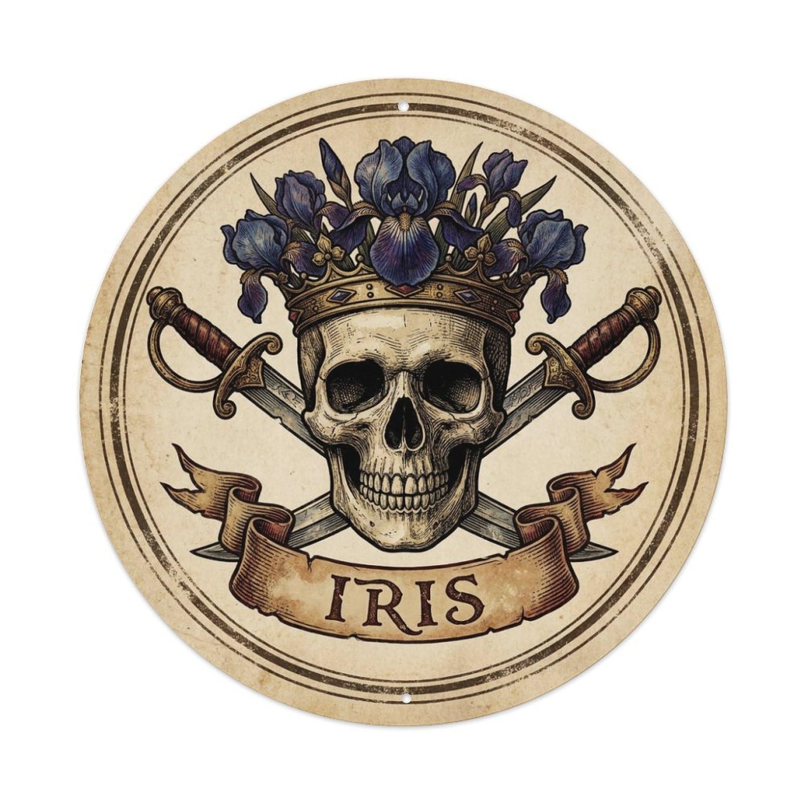 Japan Iris Skull Flower Crown Cutlasses Buccaneer Mark Metal Tin Sign