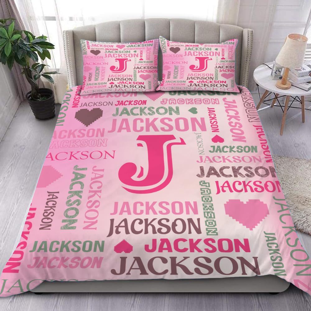 FelizaPrint Pink Personalized Bedding Set, Customized Comforter Set 3 Pcs with Name, Custom Name Bedroom Decor for Boys, Girls