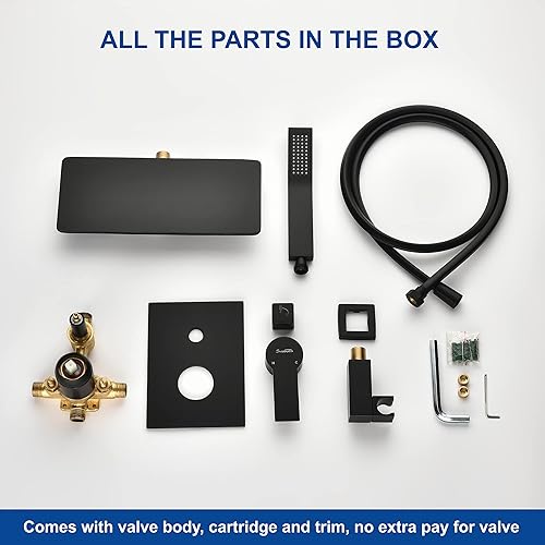 Miniatura 9 de SHAMANDA Grifo de bañera de cascada con pulverizador, relleno de bañera de montaje en pared con ducha de mano, grifo de bañera de una sola manija