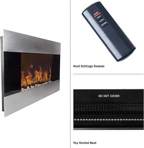 Miniatura 6 de Northwest - Fogata eléctrica con luz LED para pared flama de hielo y fuego Cromado, Mahogany