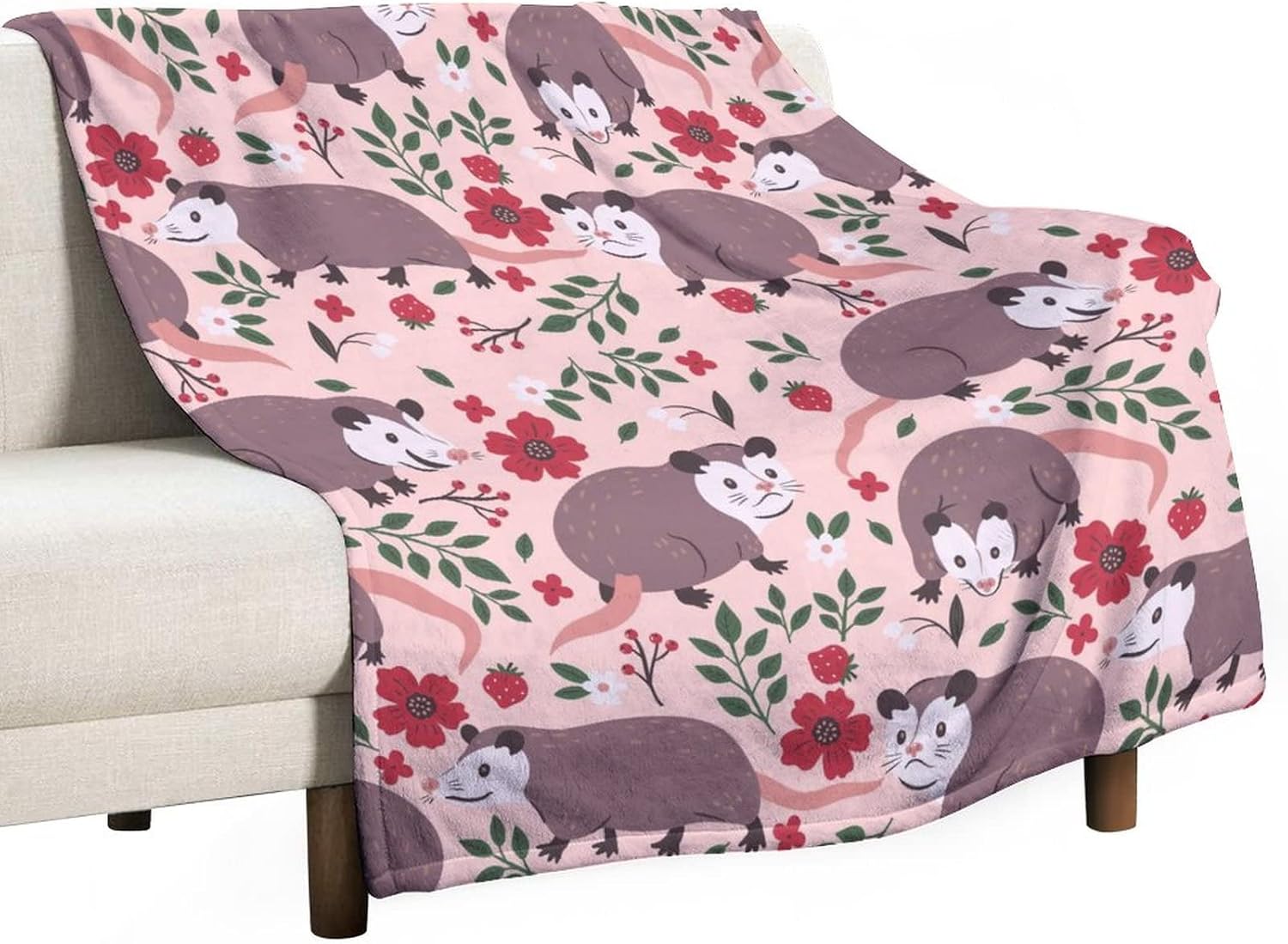 Possum Blanket Gifts, 50"x60" Funny Opossum Throw Blanket for Kids Adults, Lightweight, Plush, Soft, Cozy, Warm, Flannel Blankets for Bed Couch