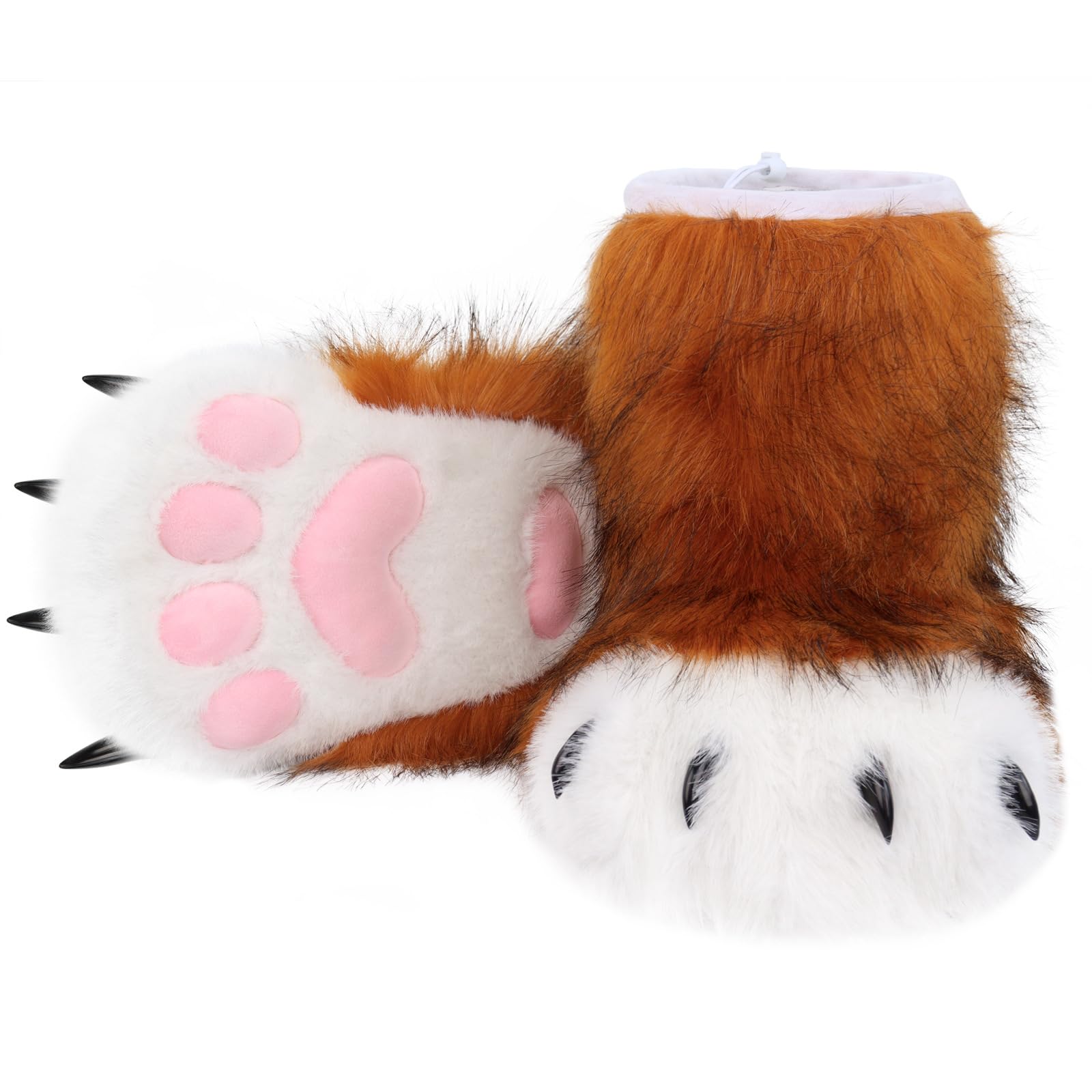 Babibaobei Unisex Kids Redbrown Halloween Cosplay Costume Accessories Cats Wolf Dog Foxes Fursuit Feet Paws Claw Shoes Furry Boot Animal Fuzzy Slippers Animal Fuzzy Cats Wolf Dog Foxes Fursuit Feet Paws Claw