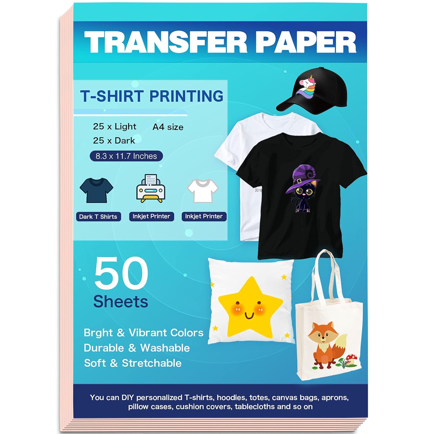 Tenare Inkjet Ironon T Shirts Transfer Paper Printable Heat Transfer