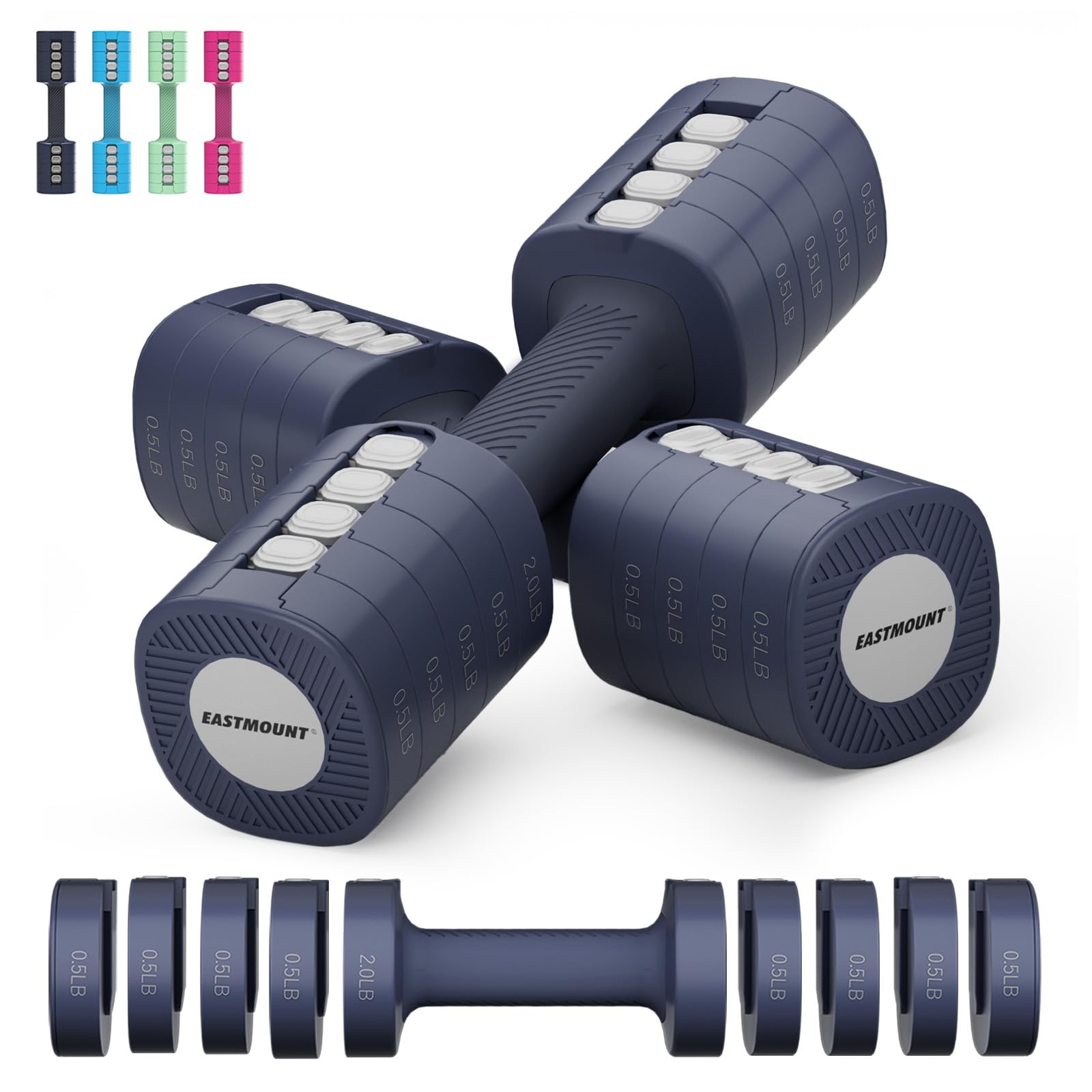 EAST MOUNT Adjustable Weight Dumbbells Set of 2, 8 in 1 Hand Weights for Women 2lb/3lb/4lb/5lb/6lb Dumbbell Weights Set 12 lbs/Pair Hand Weights for Home Office Gym Workout