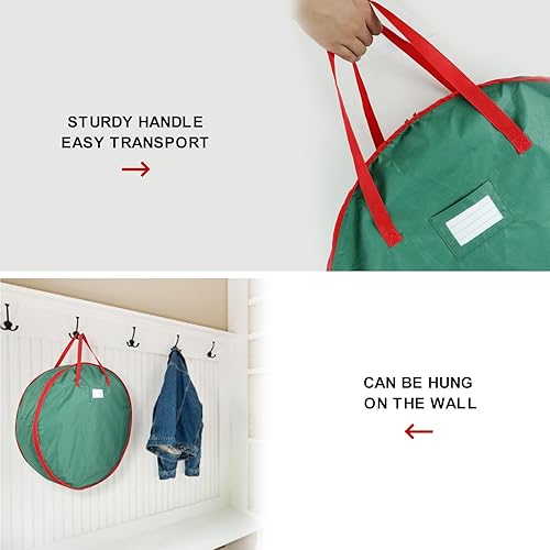 Miniatura 6 de Paquete de 2 bolsas de almacenamiento de corona de Navidad de 30 pulgadas, ranura para tarjetas, asas duraderas y contenedores de almacenamiento con