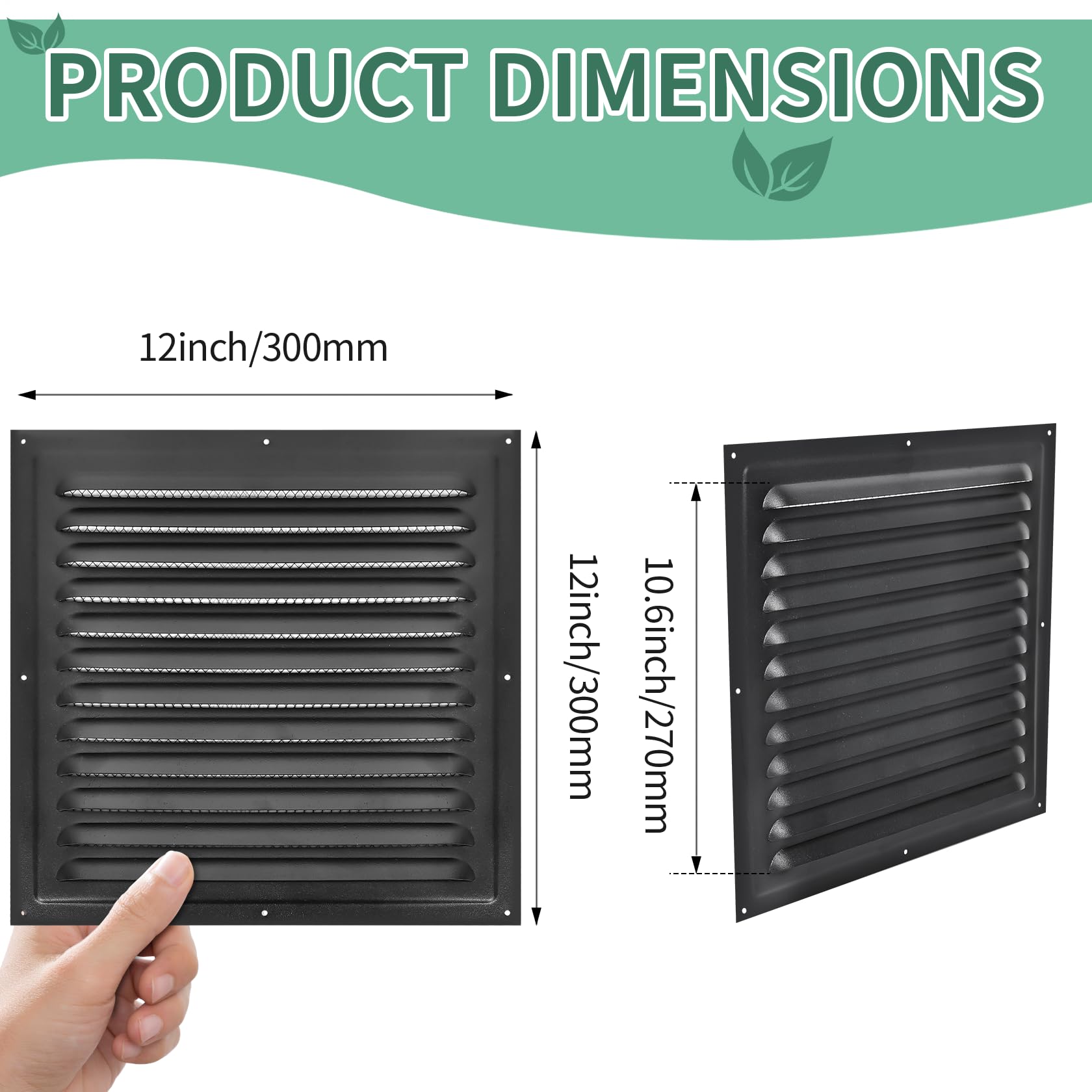 Lot de 2 grilles d'aération à pignon (30,5 x 30,5 cm) pour murs en aluminium, lofts, garages, plus avec écrans, grilles d'aération en métal, maisons extérieures, renfort de plafond de grenier