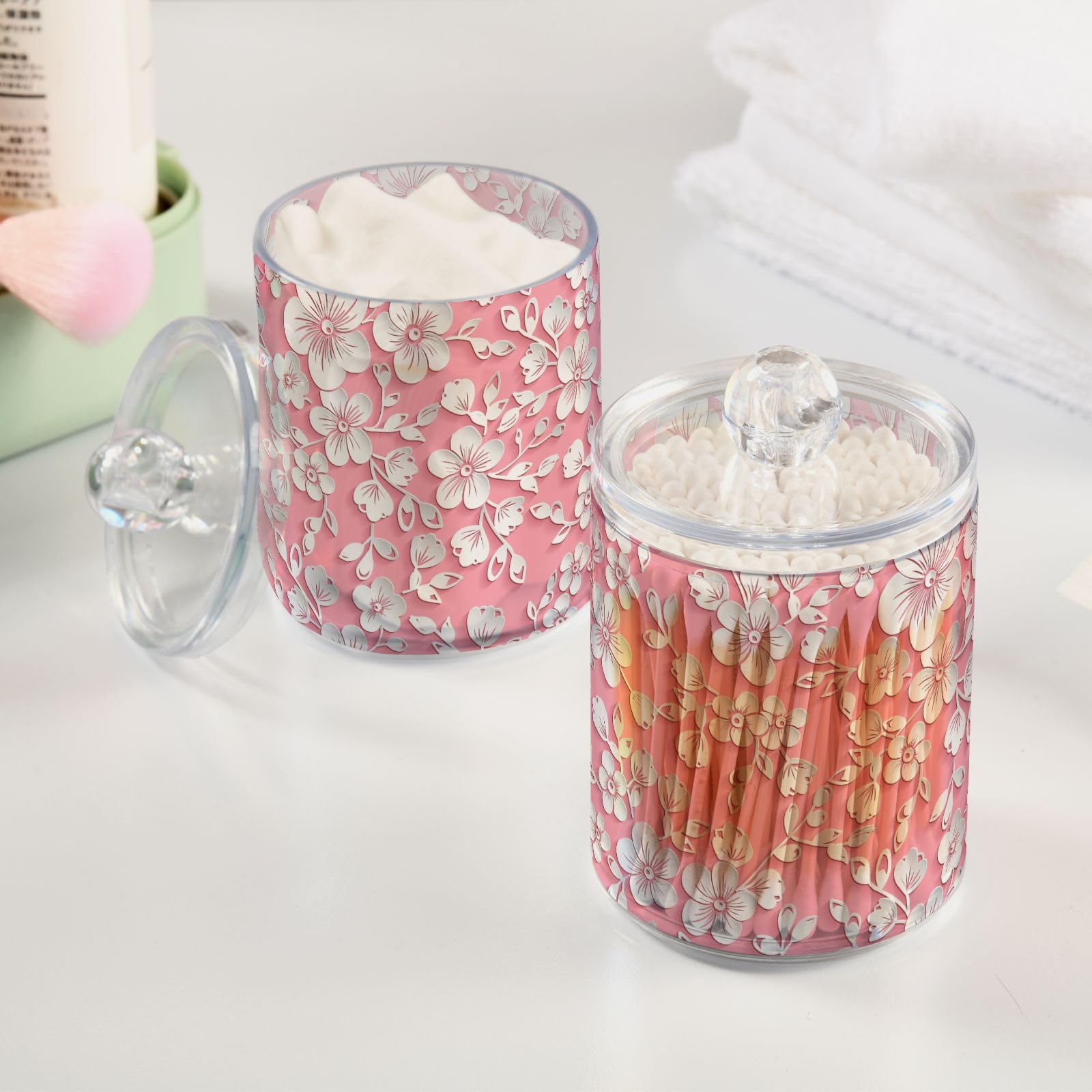 MOMEEMO Barattoli Farmacia In Ceramica E Bambù Per Bagno - Set Porta Q-tip E Cotone, Stile Fattoria - 3