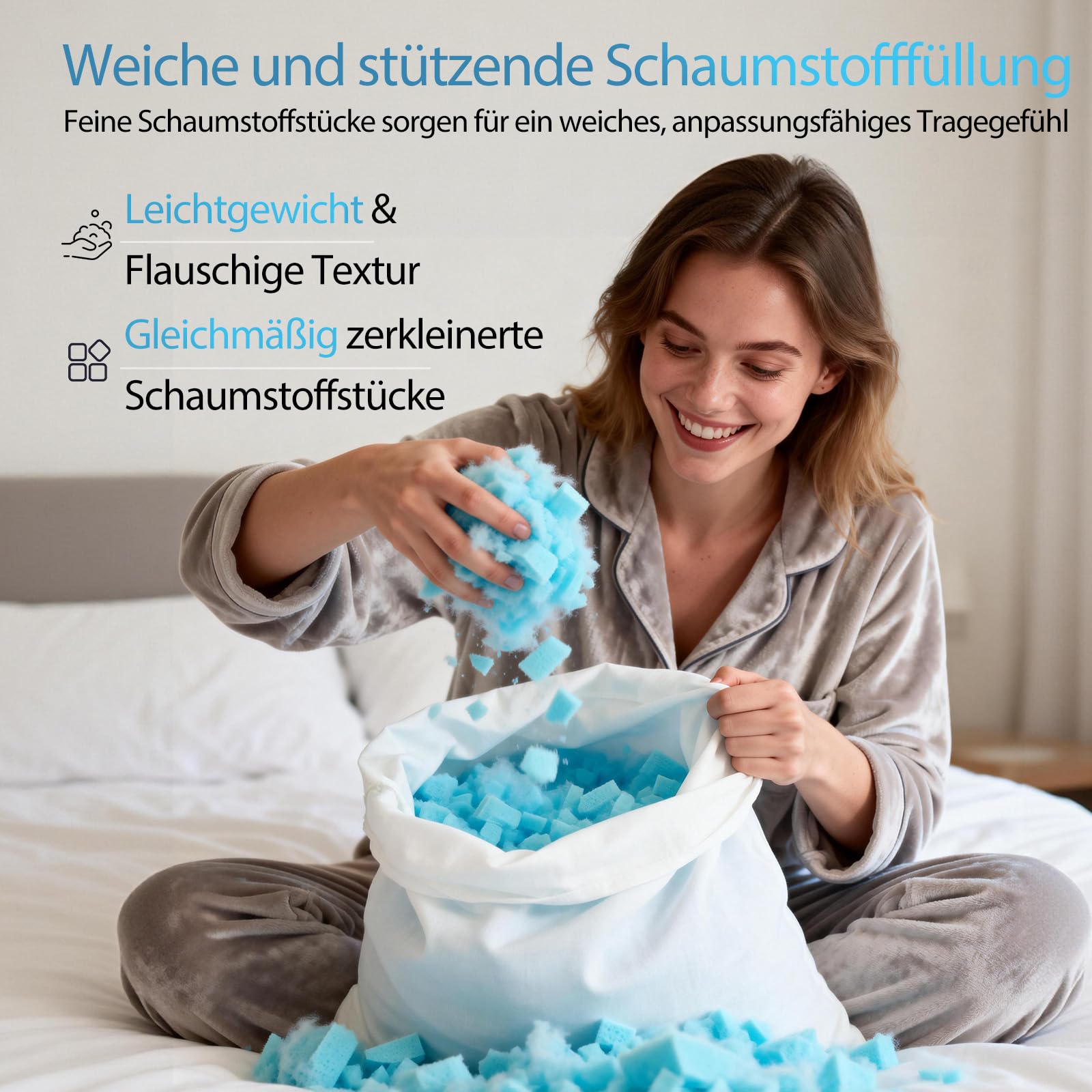 Shredded - Juego de 2 almohadas de espuma viscoelástica, altura ajustable y firmeza ajustable, funda de viscosa de bambú, transpirable y lavable, almohada ergonómica para dormir de lado, espalda y