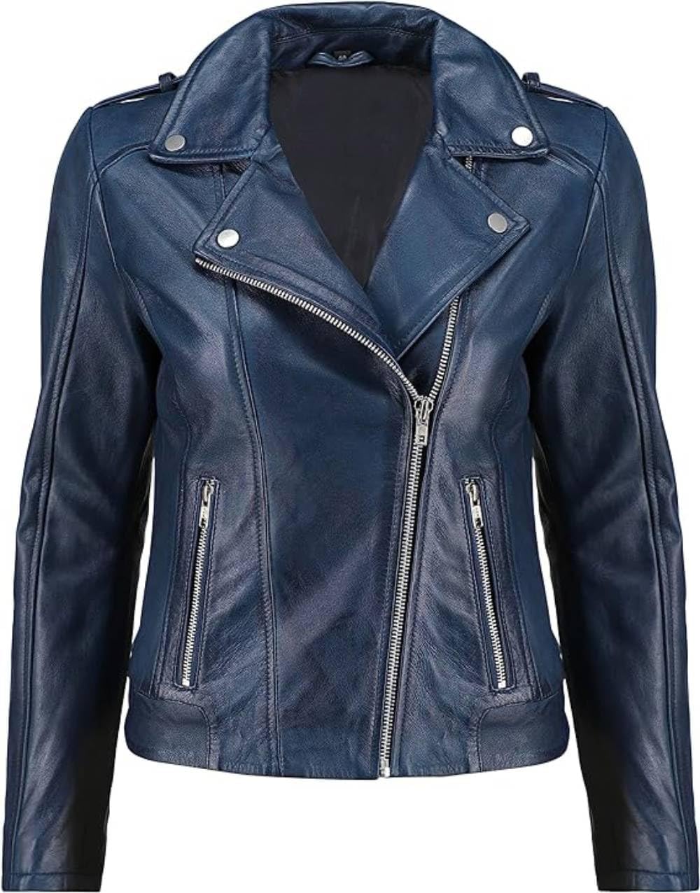 DIstressed Navy Blue Leather Jacket For Women | New Womens Brando Biker Leather Jacket