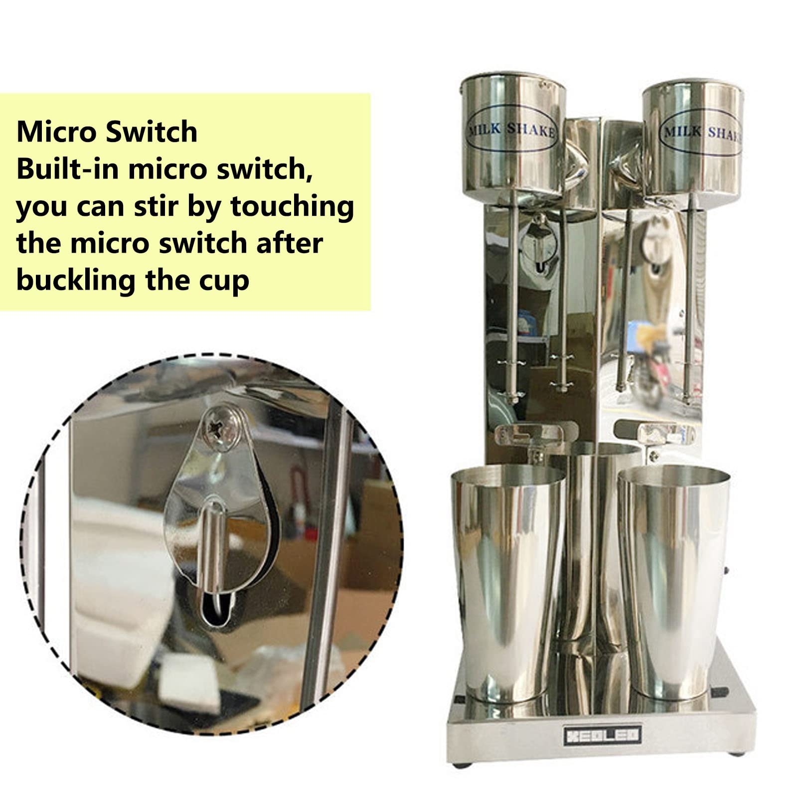 PAHION Machine De Créateur De Milkshake Double Shaker Mélangeur À Lait Électrique Professionnel 2 Vitesses Acier Inoxydable Mélangeur De Boissons De Smoothie Lait Shaker Protéique 18000 TR/Min 750 ML