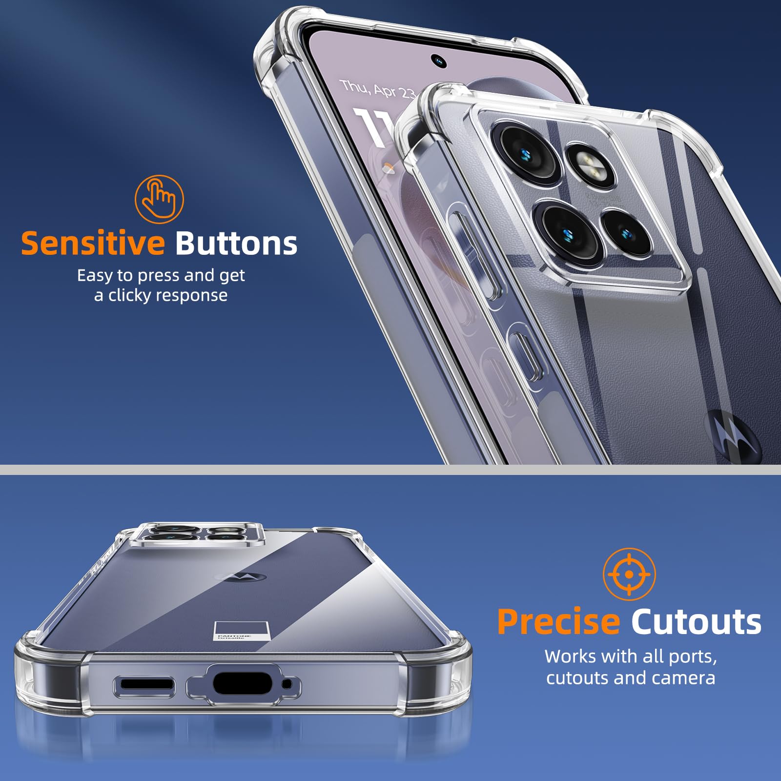 JDXHFF Cover Compatibile con Motorola Edge 50 Neo (6.4) Trasparente e 2 Pezzi Pellicola Protettiva in Vetro Temperato - Bumper Custodia Morbido Silicone Protettivo TPU Case Clear