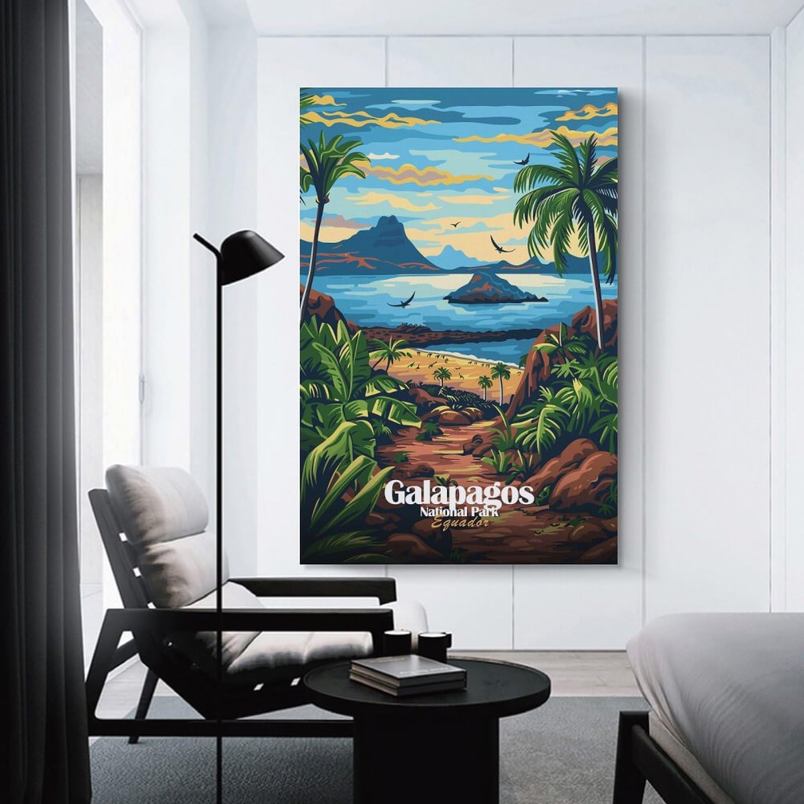 Junmoney Galapagos National Park Ecuador Illustration Canvas Wall Decor 24x36inch(60x90cm), for Corridors, Hallways Or Apartment Entries, A Stylish Accent for Home Entrances