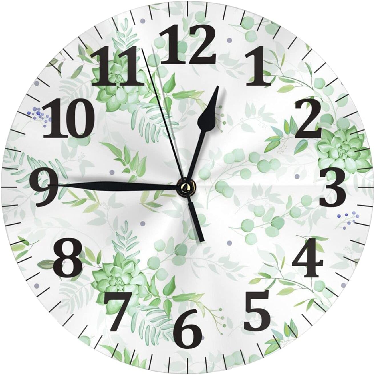 Amazon.com: DADABULIU Wall Clock Succulents Watercolor White Green ...
