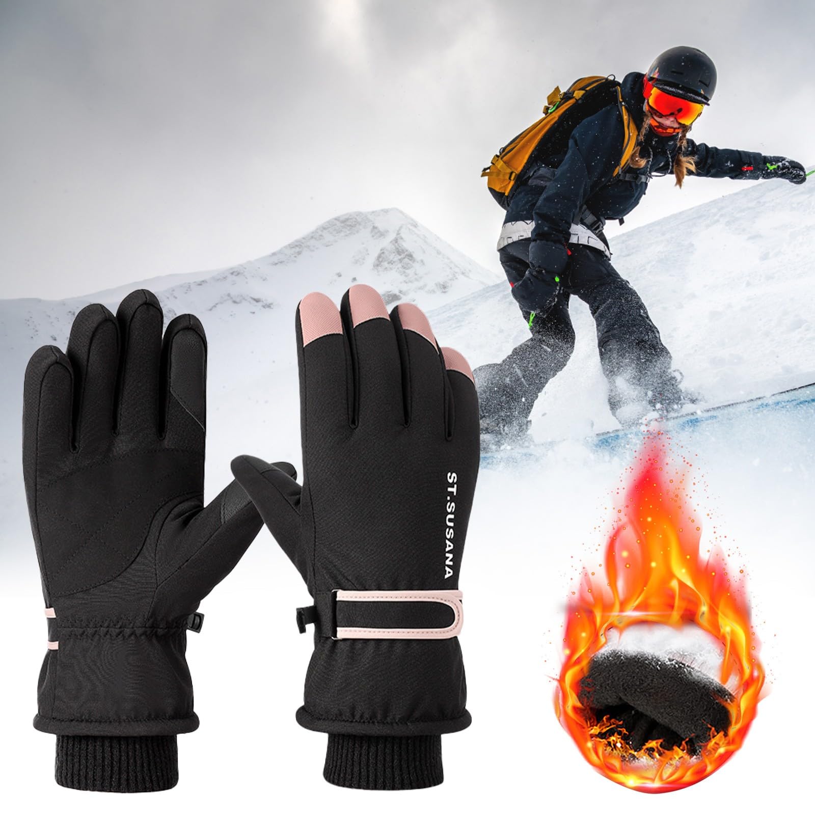 Damen-Fäustlinge, Skihandschuhe, wasserdicht, Touchscreen-Handschuhe, Snowboard-Handschuhe, warme Winterhandschuhe für kaltes Wetter, sowohl für 