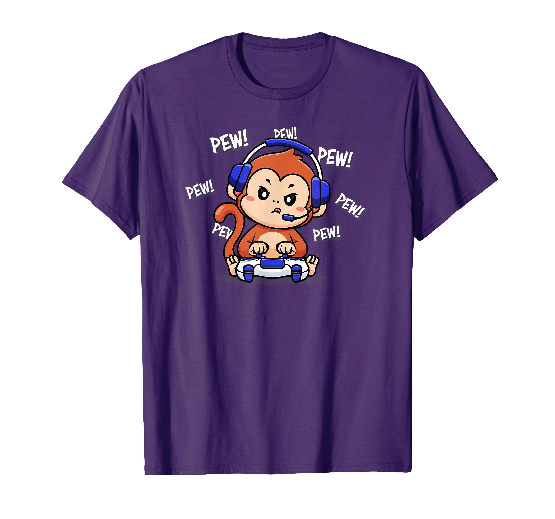 Kids Boys Girls Cartoon Pew Video Gamer Pet Monkey Lover T-Shirt