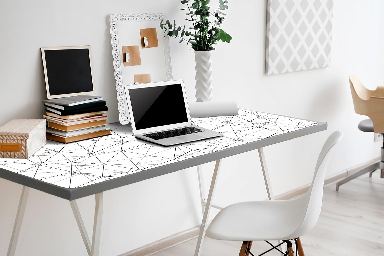 Sottomano per Tastiera 100x50 cm Impermeabile in Vinile PVC Protezione e Decorazione Facile da Pulire Superficie Protettiva per Ufficio e Casa Antiscivolo - Linee geometriche